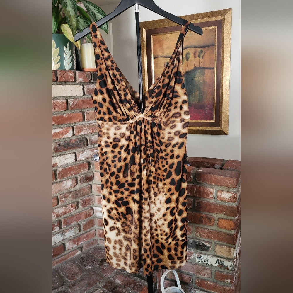 Natori Leopard Print Satin Slip Dress Lingerie Style